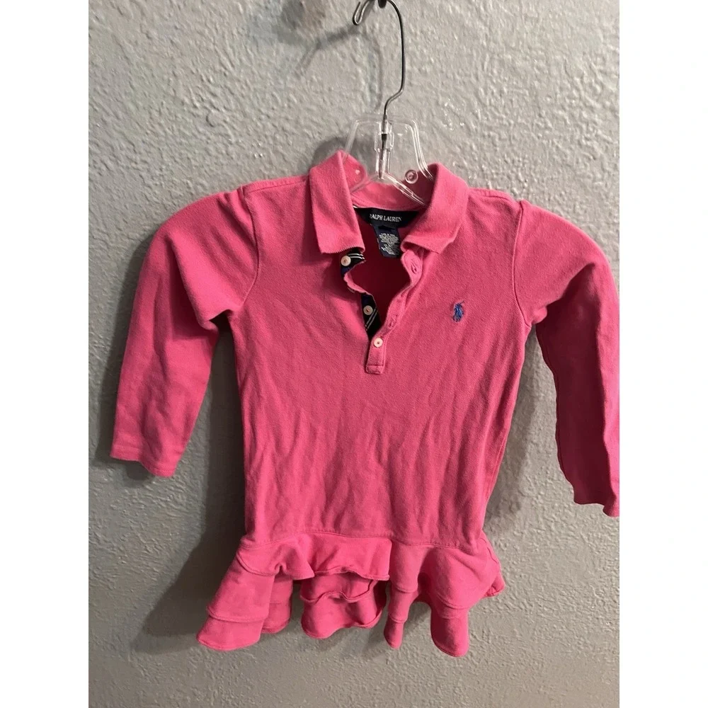Ralph Lauren Girls Long Sleeve Polo Dress Pink Size 4/4T